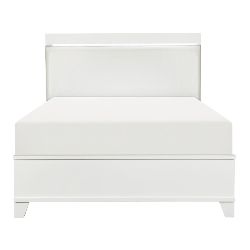 Meuble en bois rembourré en similicuir avec tête de lit ultra brillante, Lit double