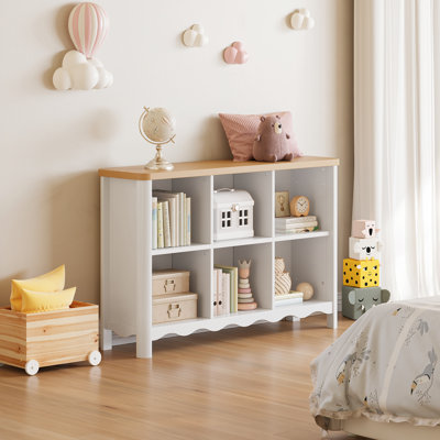 42.9″ 6-Cube Bookcase With Wavy Design, Wood Storage Bookshelf For Kids Rooms, Living Room, Study Room, Office