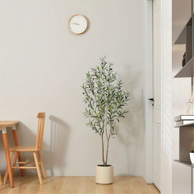 Arbre artificiel artificiel 5 pi avec pot à fleurs - Faux olivier réaliste pour décoration d'intérieur