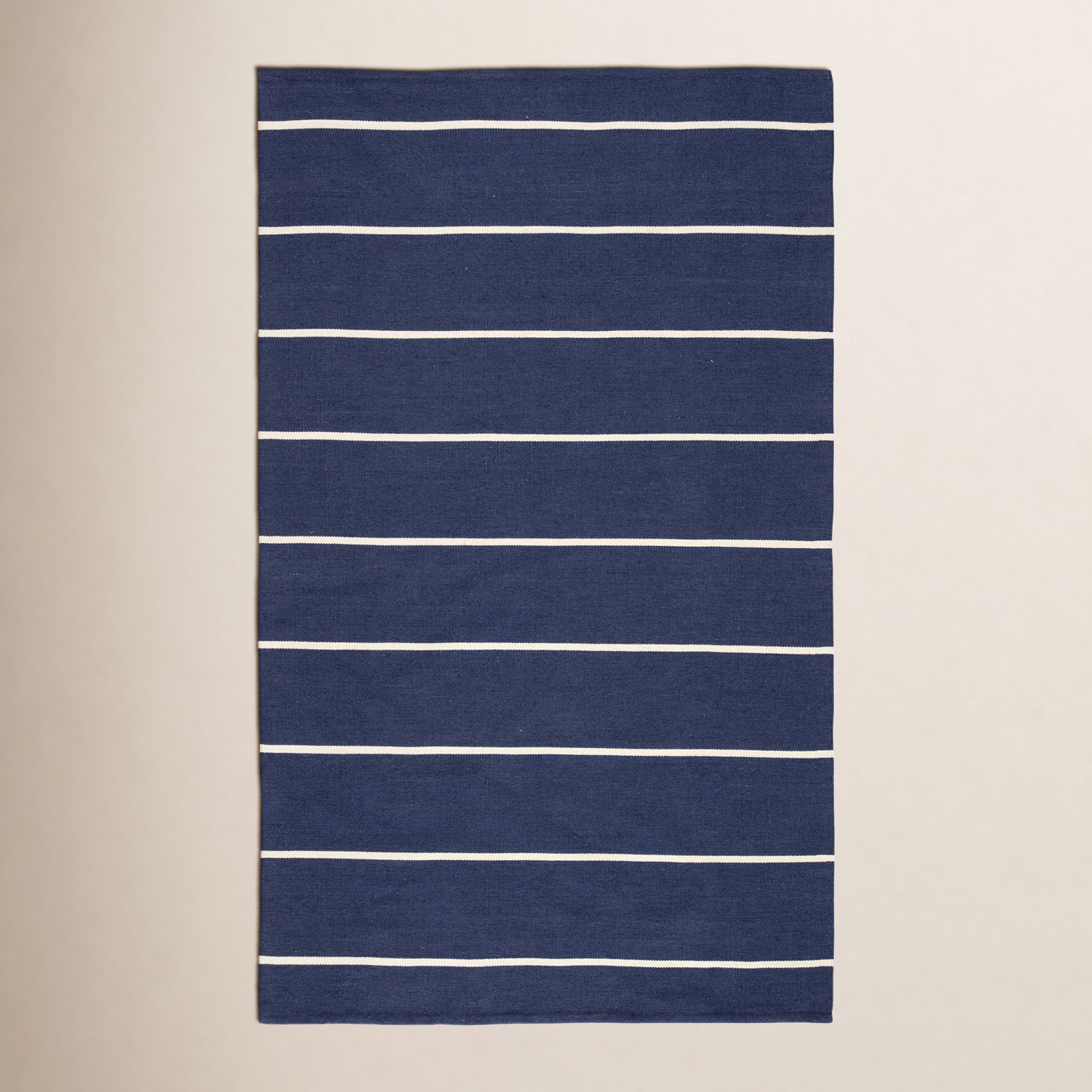Foundry Dark Blue Hand-Woven Striped Outdoor Rug, Rectangle 4' x 6'