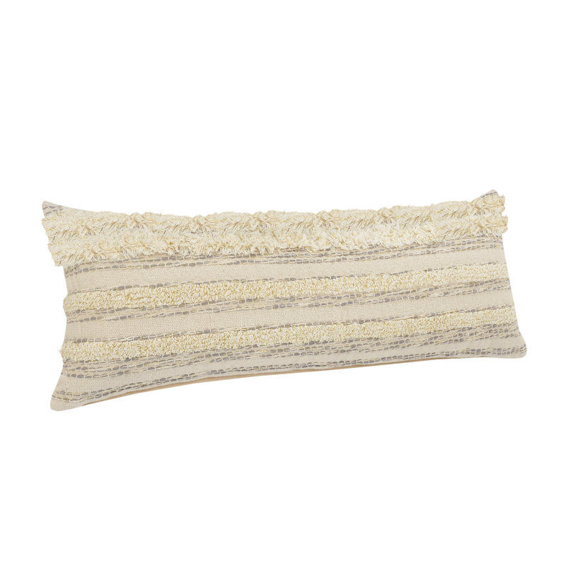 Hand-Woven Cream and Gray Organic Cotton Pillow Cover