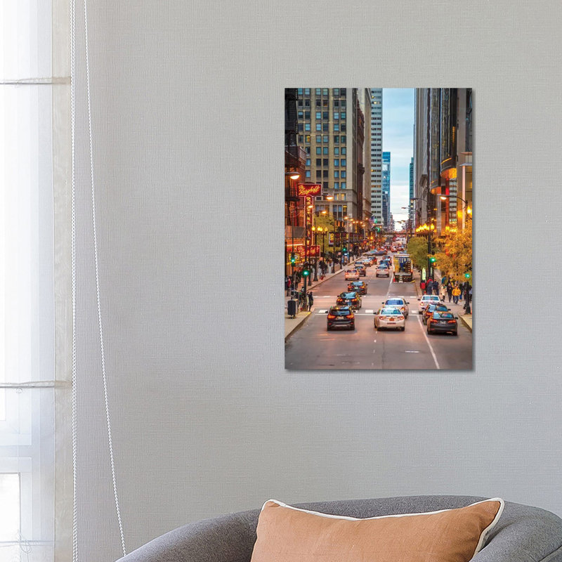 Traffic In Chicago 1 Piece Wrapped Canvas Wall Art, 66.04 cm H x 45.72 cm W x 1.91 cm D