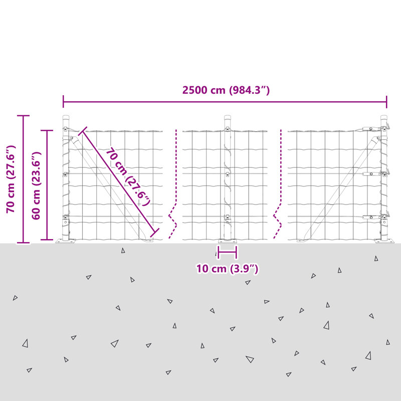 Euro Fence With 13 Flanged Posts Galvanised Steel, 60cm H x 2500cm W, Grey