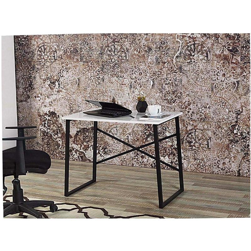 Petit bureau d'écriture et d'ordinateur en bois noir Lator Furnish Home Store, Blanc