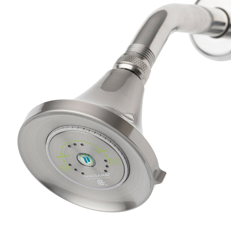 Brushed Nickel Water-Efficient Fixed Shower Head with Adjustable Spray