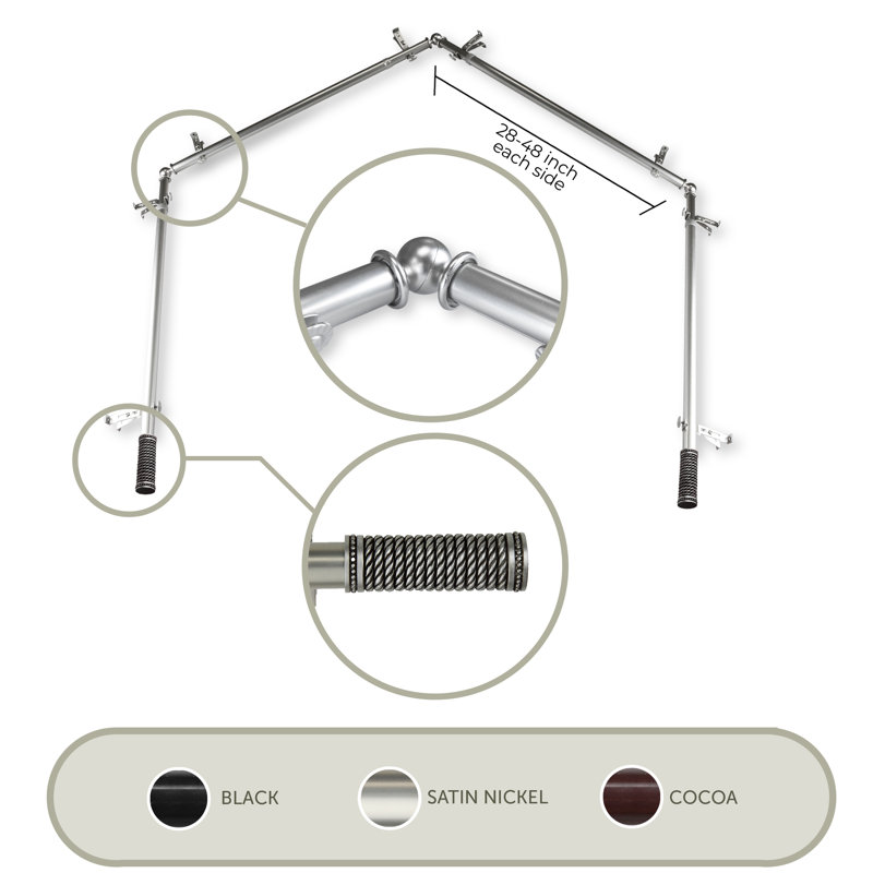 Tringle à rideaux simple ajustable de 0,81 po Joslyn, Nickel satiné, 28 po à 48 po (chaque côté)