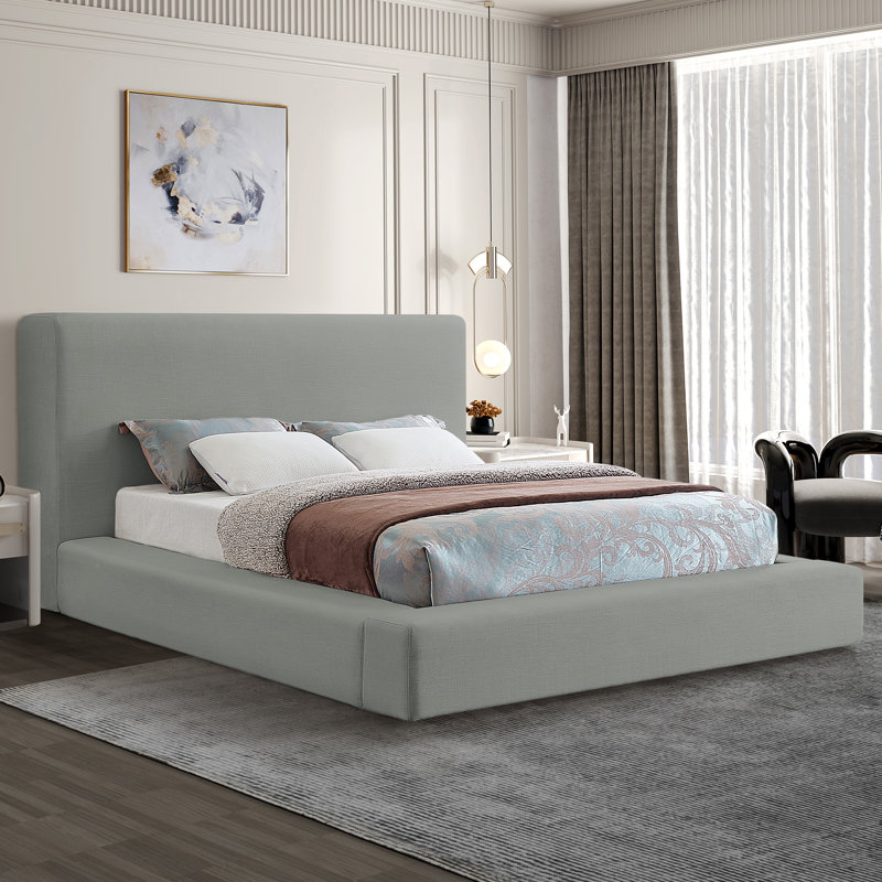Ishia Upholstered Platform Bed, Full, Grey Linen