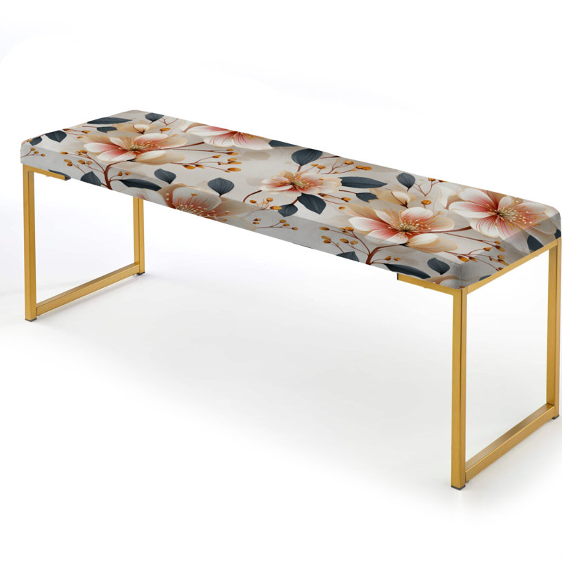 Motif floral de chalet rose et beige - Banc floral rembourré doré