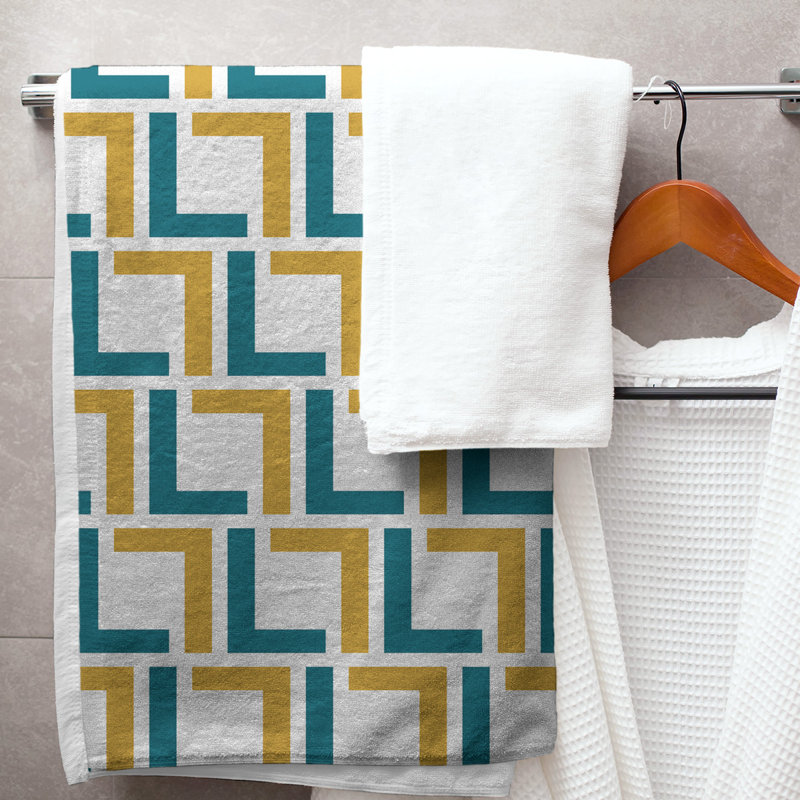 Bath Towel, White/Teal/Gold