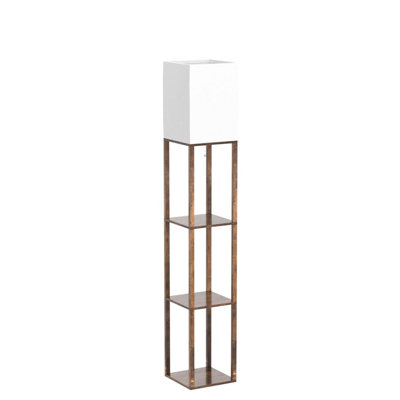 Lampe sur pied avec tablettes, lampe à tablettes moderne pour le rangement des présentoirs, lampe d'angle étroite en bois à température de couleur de 3 couleurs avec ampoule de 8 W pour le décor du salon, de la chambre à coucher, du bureau et de la maison (brun)