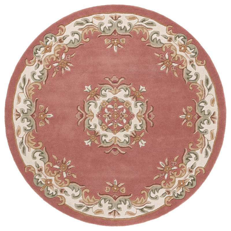 Stenberg Hand Tufted Wool/Cotton Floral Rug in Pink/Ivory, Round 6'