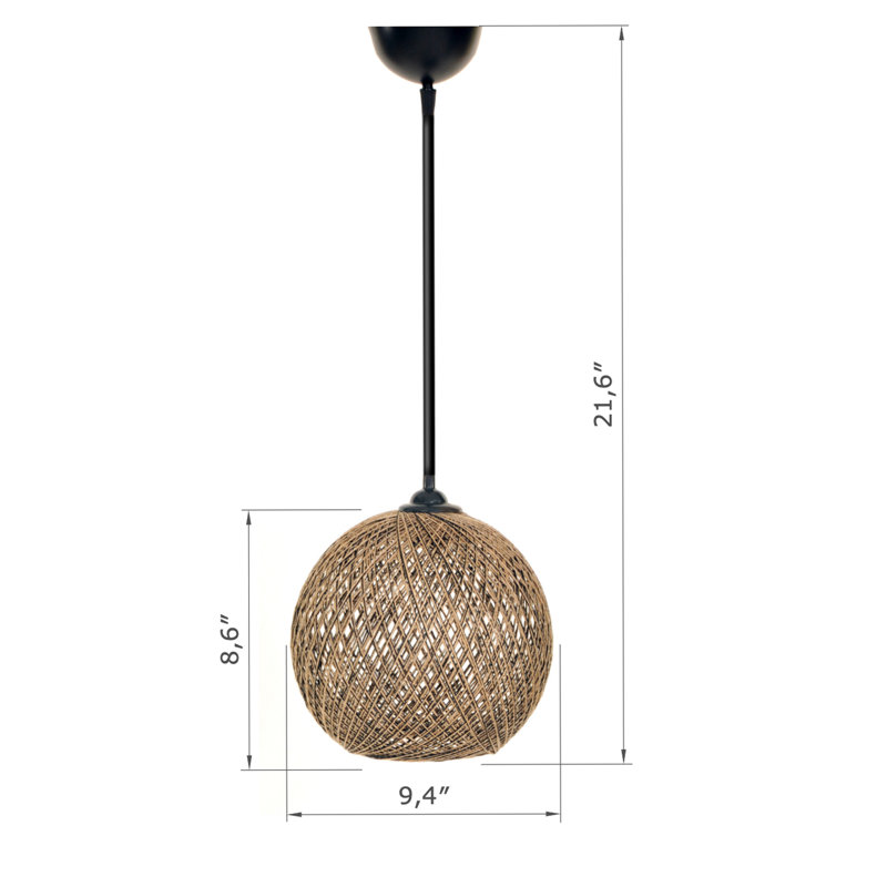 Handmade Jute Chandelier, Bohemian Style, 8.7 x 9.4 inches | Adjustable Cable, Total Height: 21.7 inches | E27 Socket, Max 40W | Elegant Pink & White Design, Perfect for Living Room & Dining Room Decor