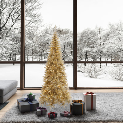 Champagne Tinsel Fir Slim Artificial Christmas Tree