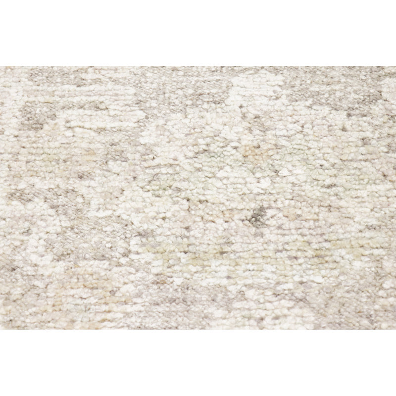 Oushak Hand-Knotted Silver Wool Area Rug, Cream, Runner 2'9" x 11'