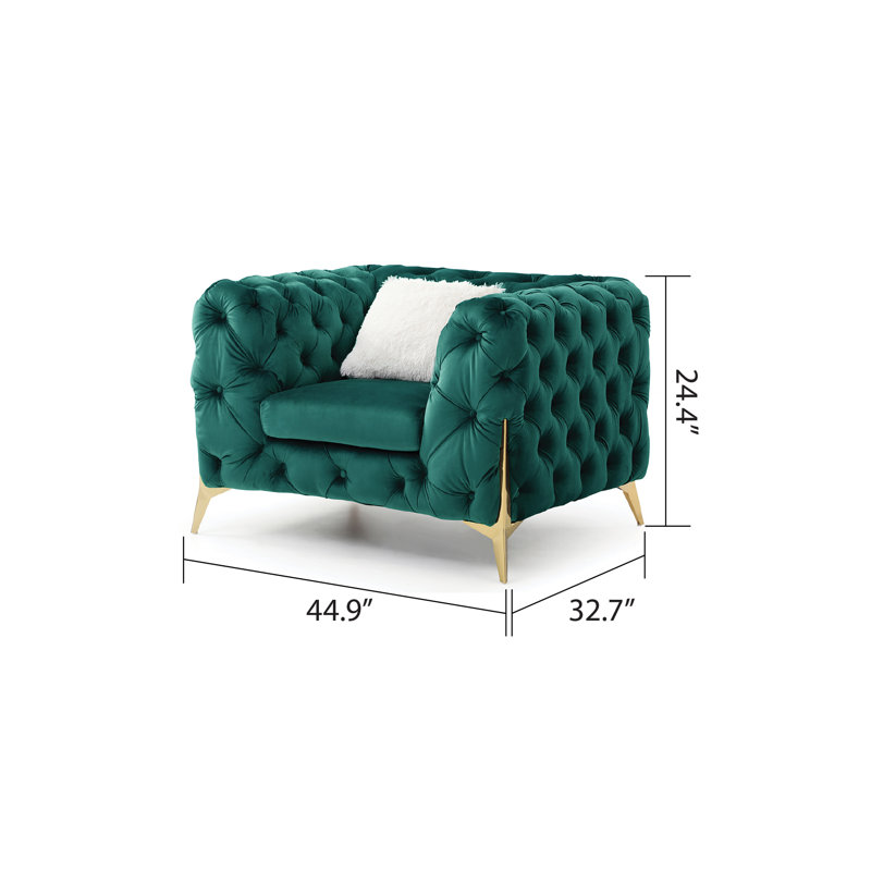 Fauteuil en velours 44,9 po Moorehead, Velours vert