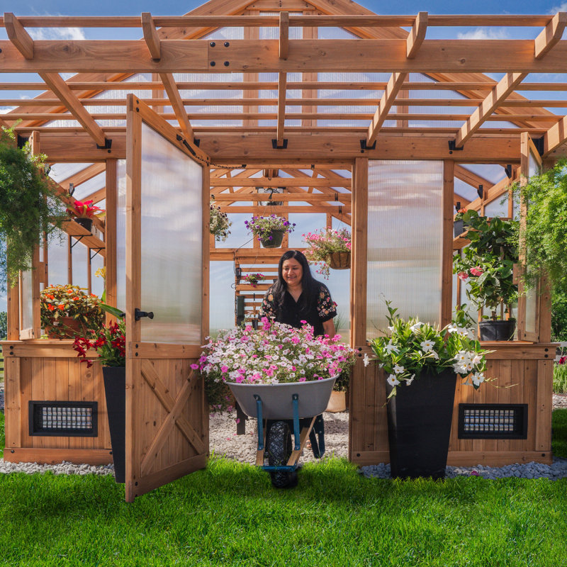 Ensemble de serre d'extérieur en bois de cèdre et en polycarbonate avec pergola de 13 pi x 11 pi Backyard Discovery Bellerose XL