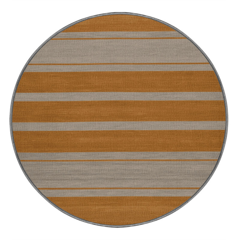  Tapis lavable rayé gris clair ocre, Rond 3 pi