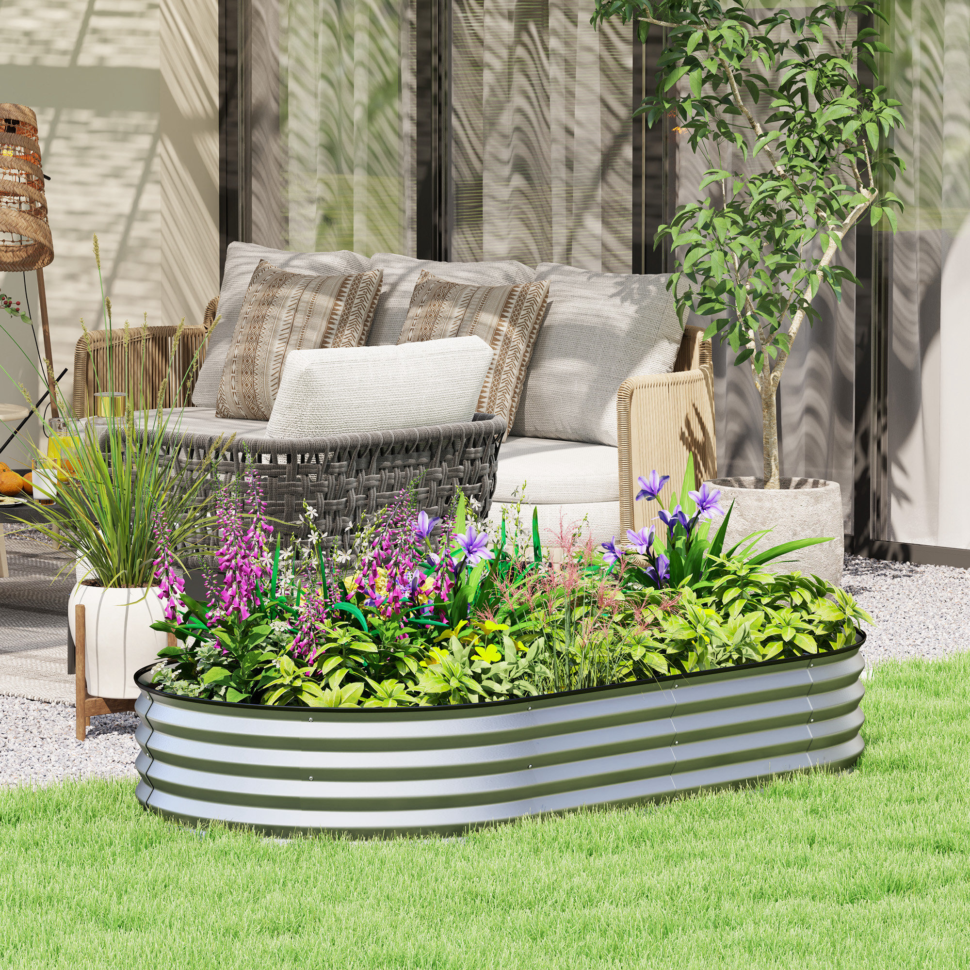 Arlmont & Co. Raised Garden Bed, 1' Galvanized Planter Box, Silver ...