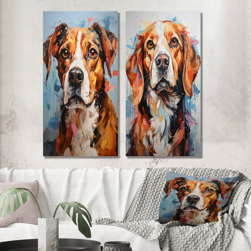 Beagle Bliss - ensemble d'art mural sur toile 2 chiens, H 28 po x l 25 po, Toile tendue