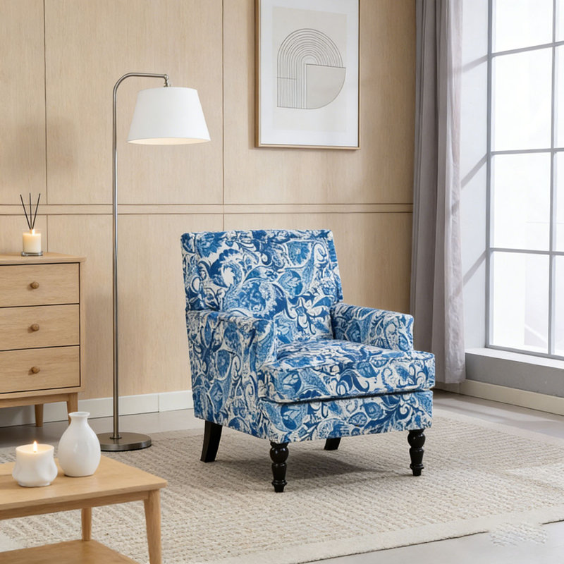 Chaise d'appoint rembourrée, Rayures bleues et blanches