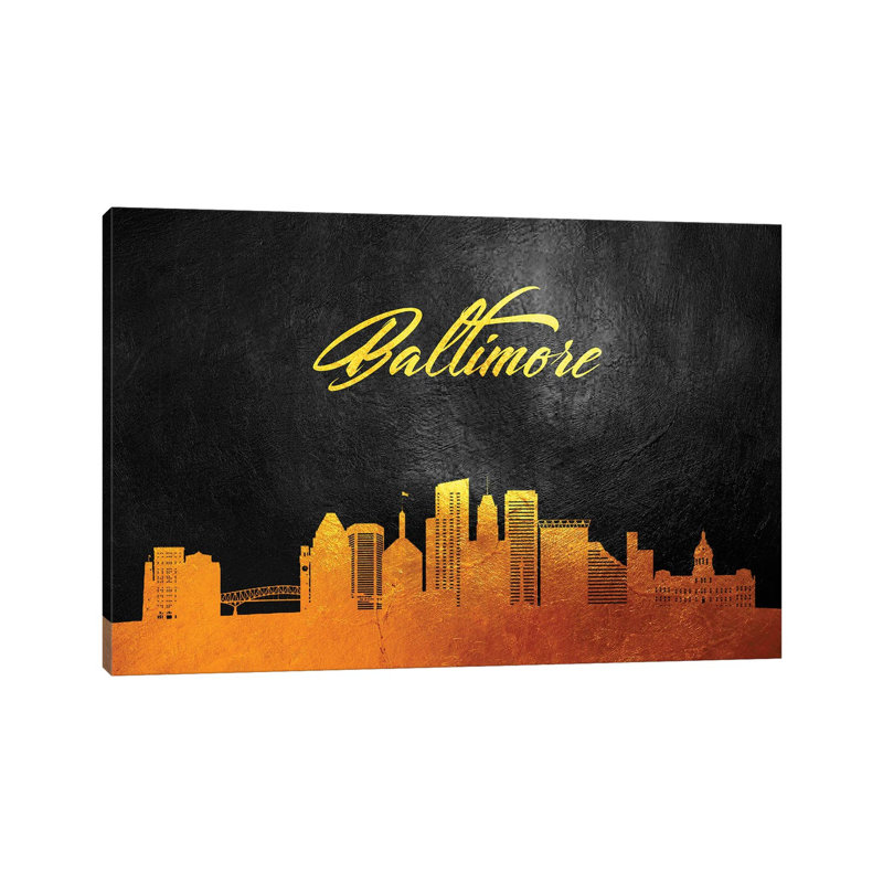Baltimore Maryland Gold Skyline by Adrian Baldovino - Wrapped Canvas Print, 66.04 cm H x 45.72 cm W x 3.175 cm D