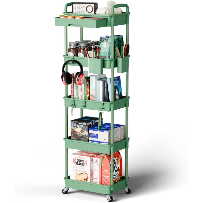 5 Tier Rolling Utility Cart with Drawer,Utility Cart Made of Multifunctional Storage Organizer Tool, Gray