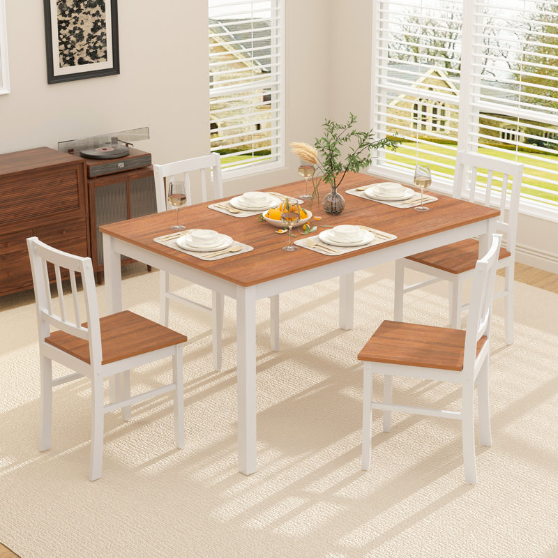 5-piece Wood Dining Table Set, Brown, Brown