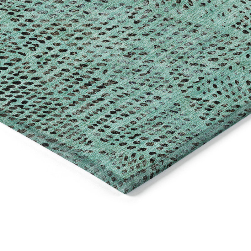 Tapis extérieur bleu sarcelle et gris anthracite lavable 5 pi x 8 pi