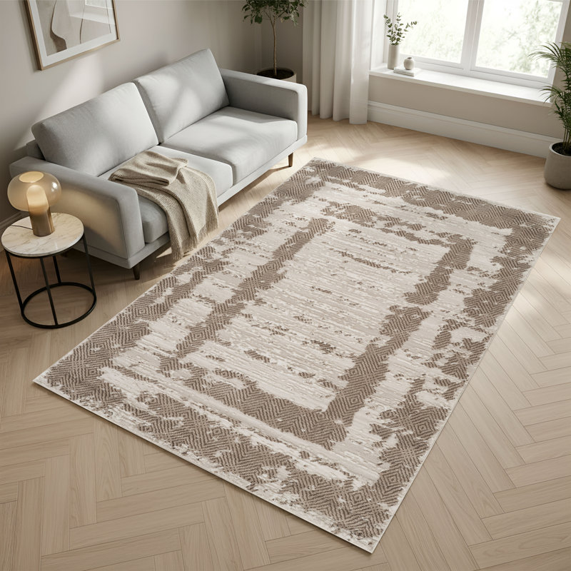 Alison Beige & Brown Abstract High-Low Modern Rug, 10'0" x 14'0", Beige/Brown