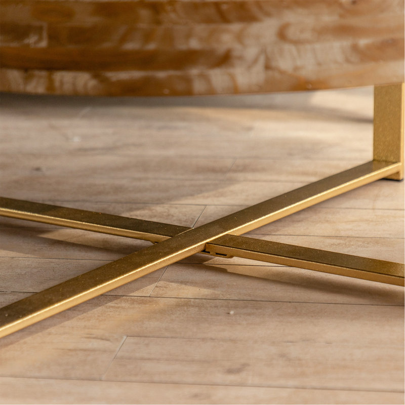 Table basse 31,29 "Modern Retro Splissage, H 13,38 po x l 31,29 po x P 31,29 po, Brun / or