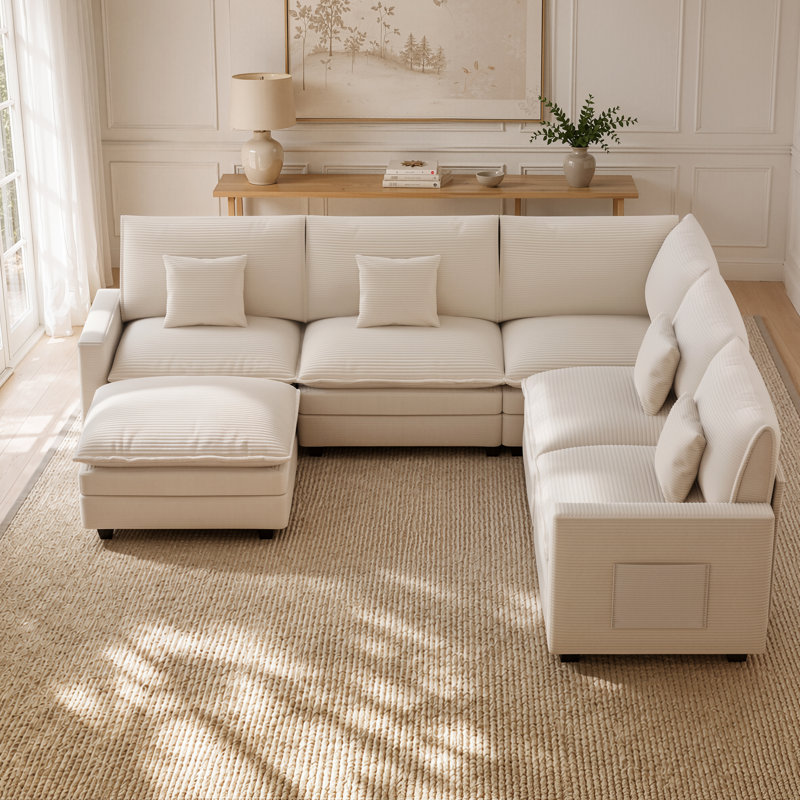 Canapé modulaire de 100 po avec repose-pieds mobile, canapé-lit en U rembourré confortable avec coussins décoratifs, housse amovible, canapé 6 places moderne