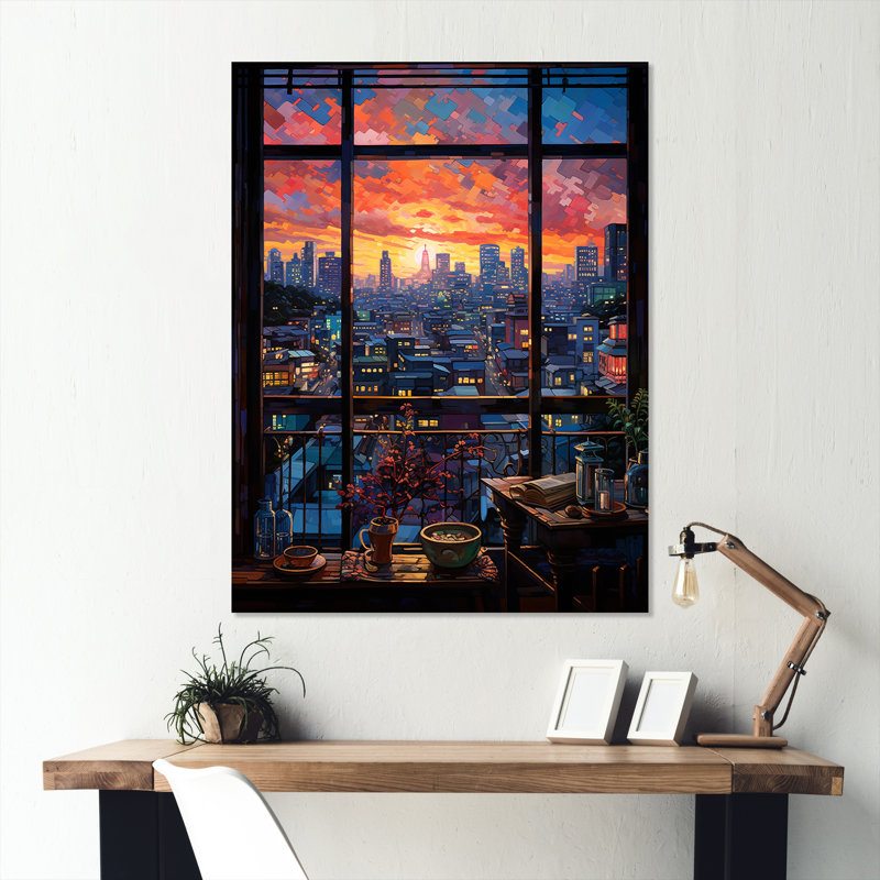 «Night In Tokyo Window View II - Japon», art mural en métal, H 40 po x l 30 po x P 1,5 po