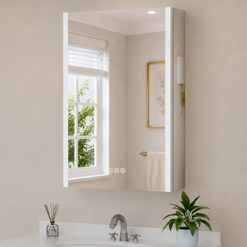 Jainaba 24'' W x 30'' H LED Medicine Cabinet with Mirror, Dimmable Lighting, Adjustable Color Temperature, Defogger, Extra-Large Storage Space, Adjustable Glass Shelves, Recessed or Surface Mount, ETL Listed