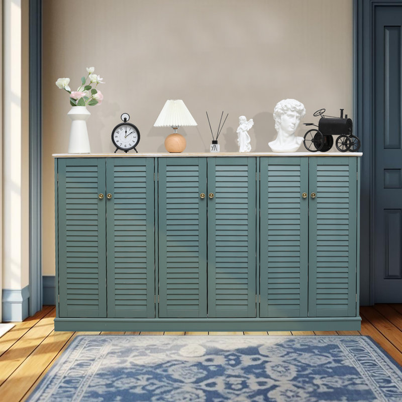 Korsica 63" W 6-Door Louvered Accent Cabinet, Teal