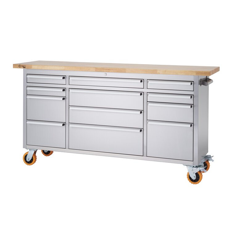 Workbench for Garage Workbench with Drawer Garage Workbench with Height  Adjust with Power Outlet with Wheels 59'' x 23.6'' 1.5'' Thick Bamboo Top