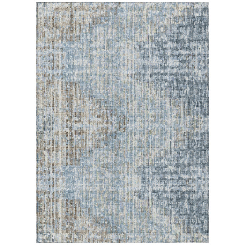 Machine Washable Indoor/Outdoor Xhevrie Denim Rug, Rectangle 10' x 14'