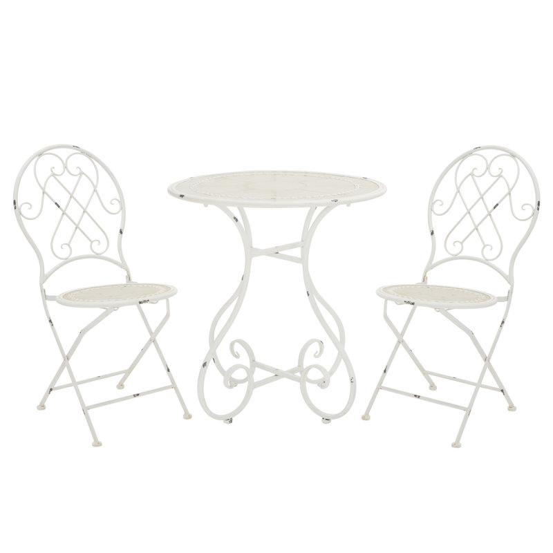 Craciuna 2 - Person Metal Patio Dining Set with Round Table, Antique White