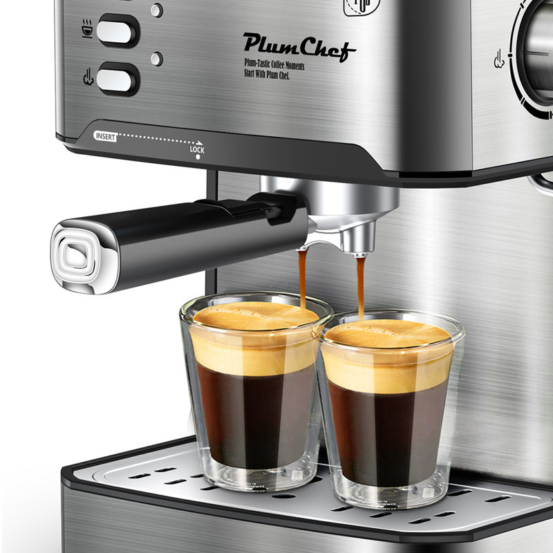 Porte-filtre expresso 51 mm, support pour machine à café à 3 oreilles avec double bec verseur, comprend des paniers-filtres simples et doubles, tasse à expresso en acier inoxydable 304 de qualité alimentaire avec poignée noire, compatible avec les machines à expresso Plum Chef 51 mm et autres.