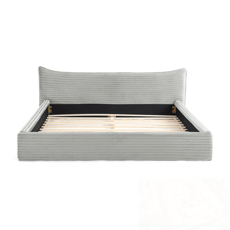 Grand cadre de lit tapissier avec tête de lit courbée décorative, Gris foncé