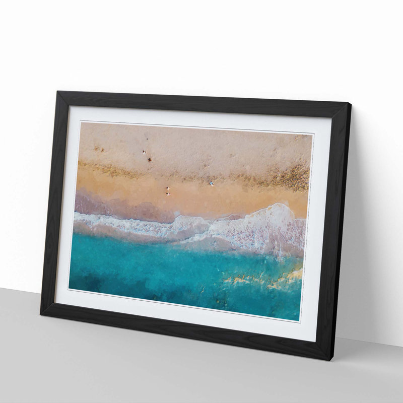 Walking upon a Beach in Corfu Greece - Picture Frame Graphic Art Print, 35cm H x 50cm W x 2cm D, Black