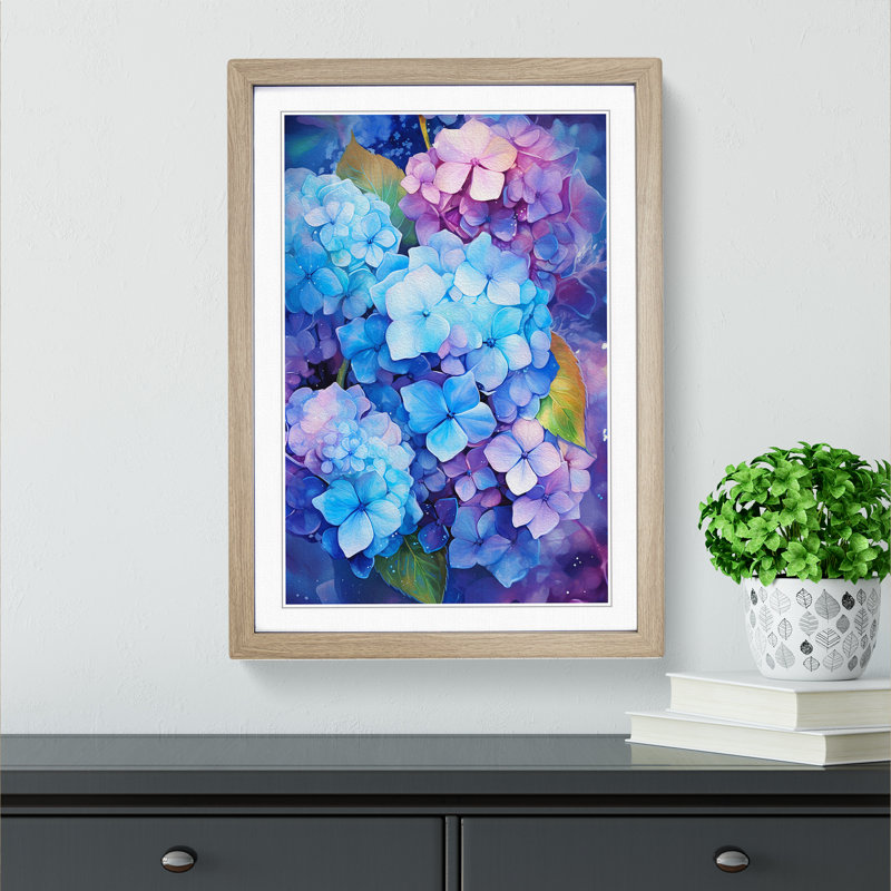 Hydrangea Futurism - Framed Print, 46cm H x 34cm W x 2cm D, Oak Framed