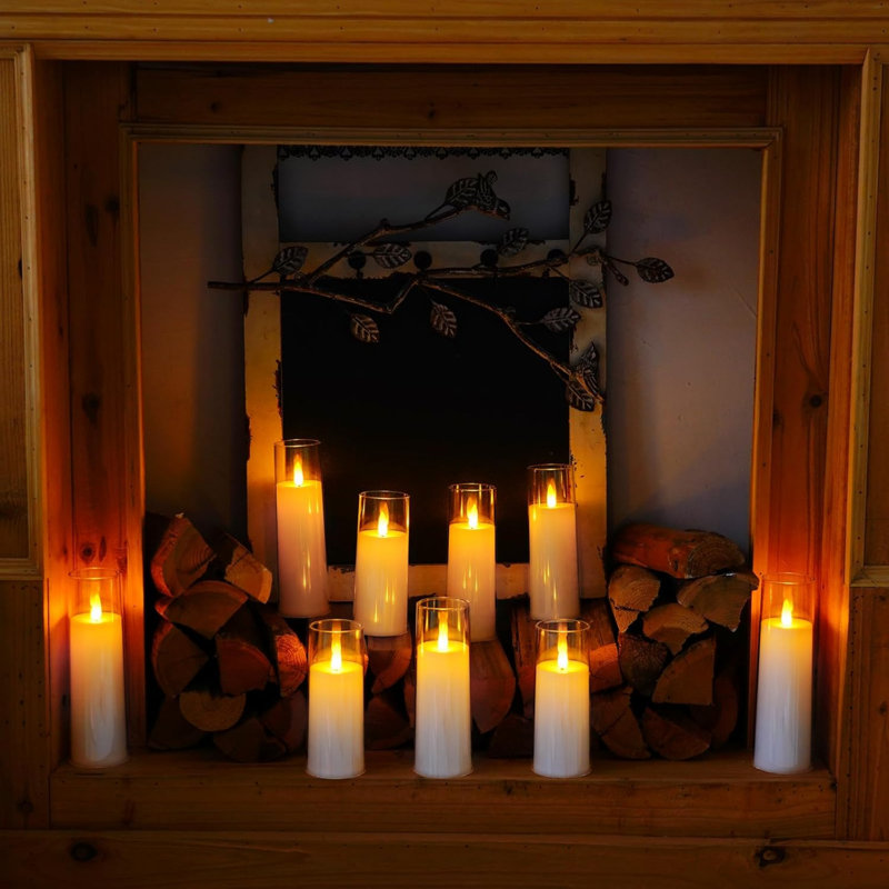 White  Shell Flickering Flameless Candles, LED Candles, Battery Operated Candles with Remote Control and Timer, Fake Electric Candles, Pillar, Wedding, Home Decor, Set of 9