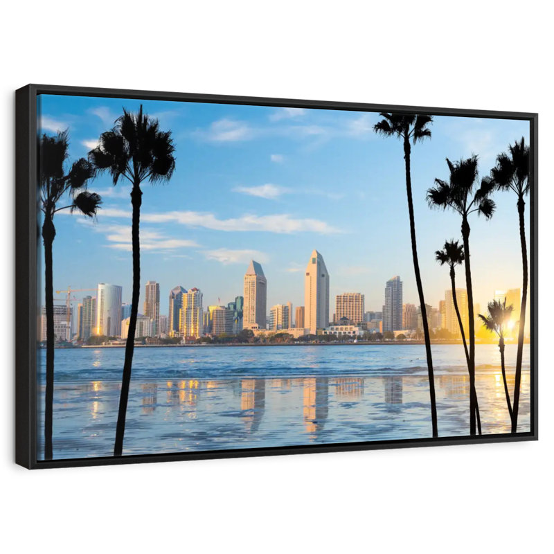 Horizon du centre-ville de San Diego, Cadre flottant noir, 40 po x 27 po