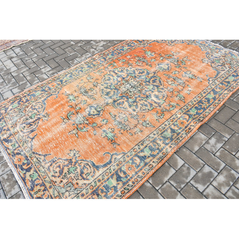 Grand tapis turc rétro orange, idéal pour la décoration intérieure
