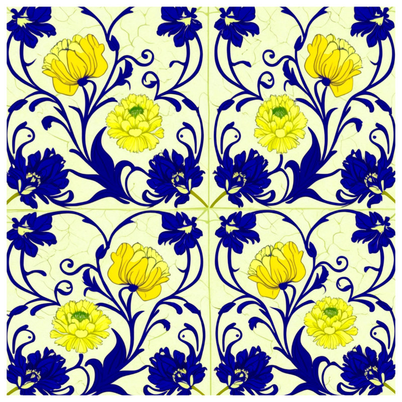 Couvertures florales jaunes et bleues, L 60 po x H 80 po