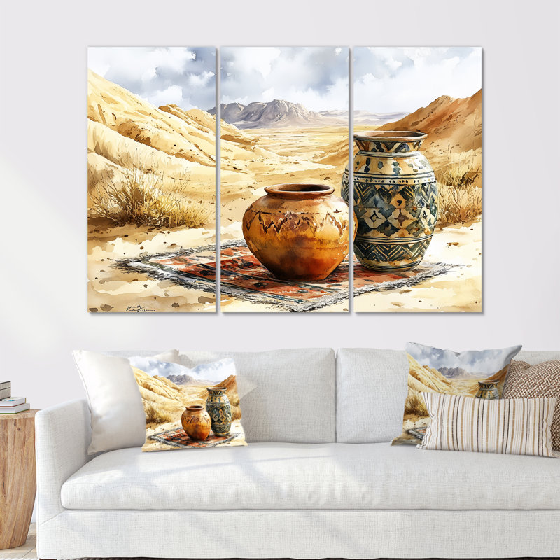 Art marocain brun, poterie, désert, sérénité - ensemble de décorations murales marocaines, H 28 po x l 36 po x P 1 po