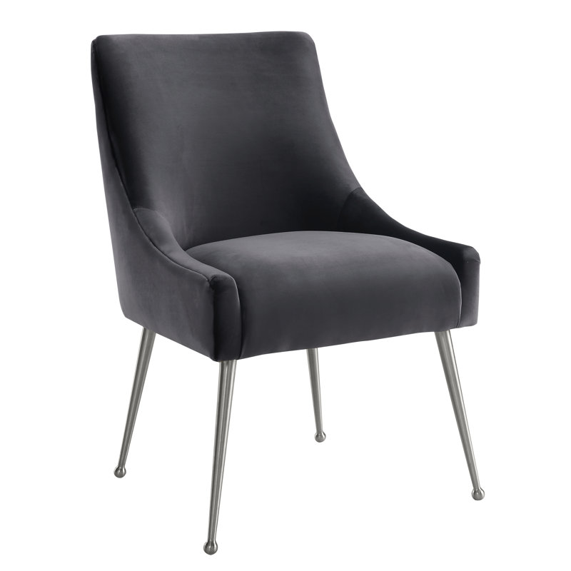 19'' H Upholstered Pine Parsons Chair, Gray Velvet, Silver