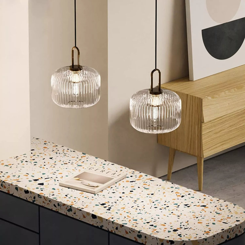 Ribbed Clear Glass Ceiling Light-Kitchen Island Light Fixture, Clear