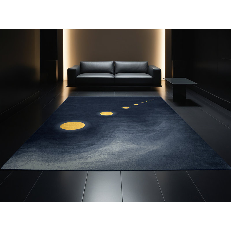 Machine Washable Peirsen Firefly Modern Ombre Rug in Gray – Navy Binding, 8x10
