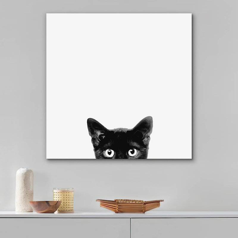 Chat noir sur toile, H 12 po x l 12 po x P 1,5 po